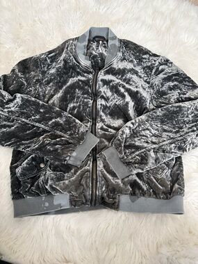 Free People Crushed Velvet Bomber Jacket - Charcoal Gray